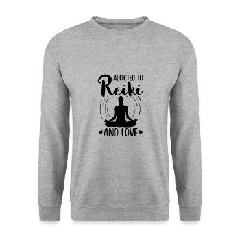Reiki - Unisex Pullover - Weißgrau meliert - Vorne - Alina (178cm) & Michal (187cm)