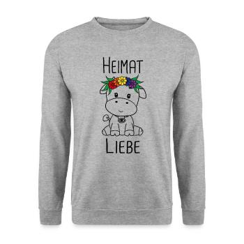 Kuh Heimat Liebe - Unisex Pullover - Weißgrau meliert - Vorne - Alina (178cm) & Michal (187cm)