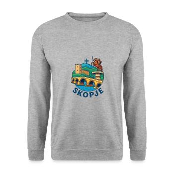 Skopje Mazedonien Nordmazedonien - Unisex Pullover - Weißgrau meliert - Vorne - Alina (178cm) & Michal (187cm)