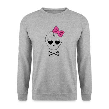 Mama & Tochter Kombi "Totenkopf & Schleife" rosa - Unisex Pullover - Weißgrau meliert - Vorne - Alina (178cm) & Michal (187cm)