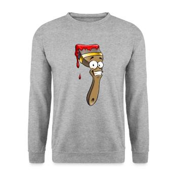 HW - Maler Design Pinsel mit roter Farbe und crazy - Unisex Pullover - Weißgrau meliert - Vorne - Alina (178cm) & Michal (187cm)
