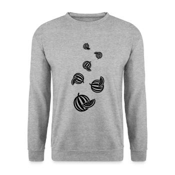 Melone Frucht - Unisex Pullover - Weißgrau meliert - Vorne - Alina (178cm) & Michal (187cm)
