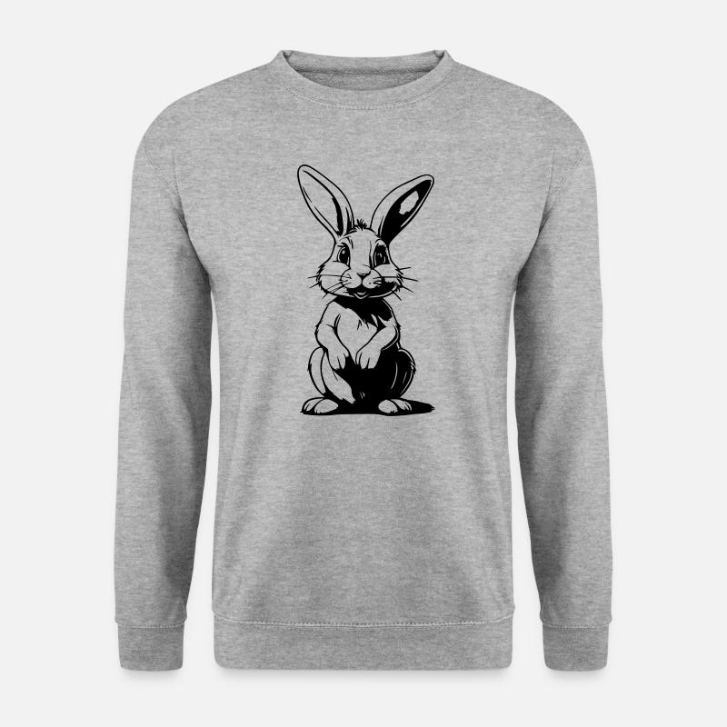 Lustiger Comic Hase – Süßes Cartoon Design - Unisex Pullover - Weißgrau meliert