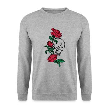 skull and roses es123 - Unisex Pullover - Weißgrau meliert - Vorne - Alina (178cm) & Michal (187cm)