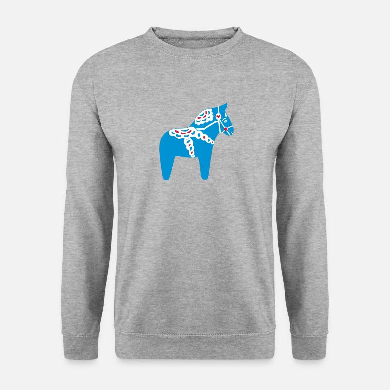 Dala Pferd blau - Unisex Pullover - Weißgrau meliert