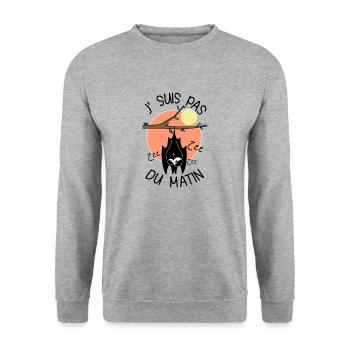Chauve-souris, J' Suis pas du Matin, réveil - Sweat-shirt Unisexe - gris chiné - Devant - Alina (178cm) & Michal (187cm)