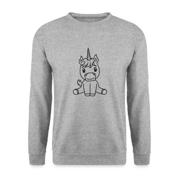 einhorn unicorn süßes niedliches sitzendes comic c - Unisex Pullover - Weißgrau meliert - Vorne - Alina (178cm) & Michal (187cm)
