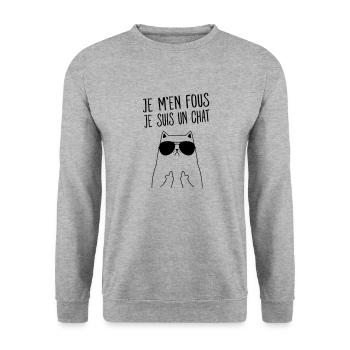 Je M'en Fous - Je Suis Un Chat - Cadeau - Sweat-shirt Unisexe - gris chiné - Devant - Alina (178cm) & Michal (187cm)