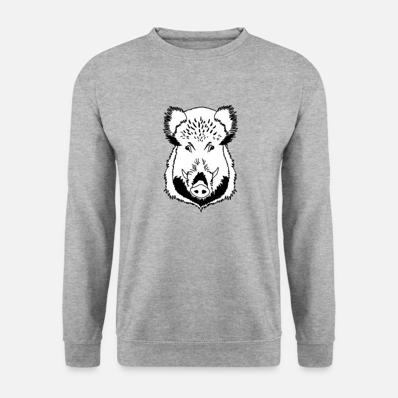Wildschwein Kopf schwarz weiss - Unisex Pullover - Weißgrau meliert