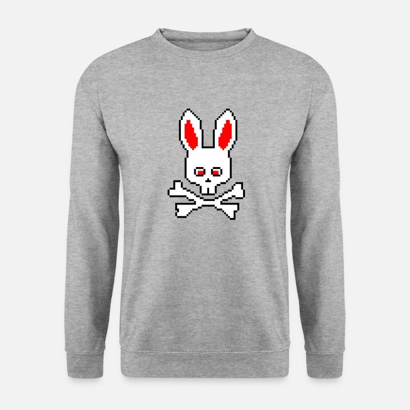 Totenkopf Hase Rot - Unisex Pullover - Weißgrau meliert