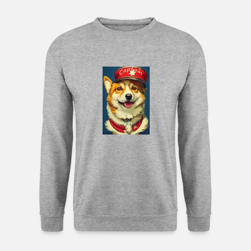 Captain Corgi - Unisex Pullover - Weißgrau meliert