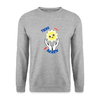 T shirt "Tiens ton soleil en main" - Sweat-shirt Unisexe - gris chiné - Devant - Alina (178cm) & Michal (187cm)