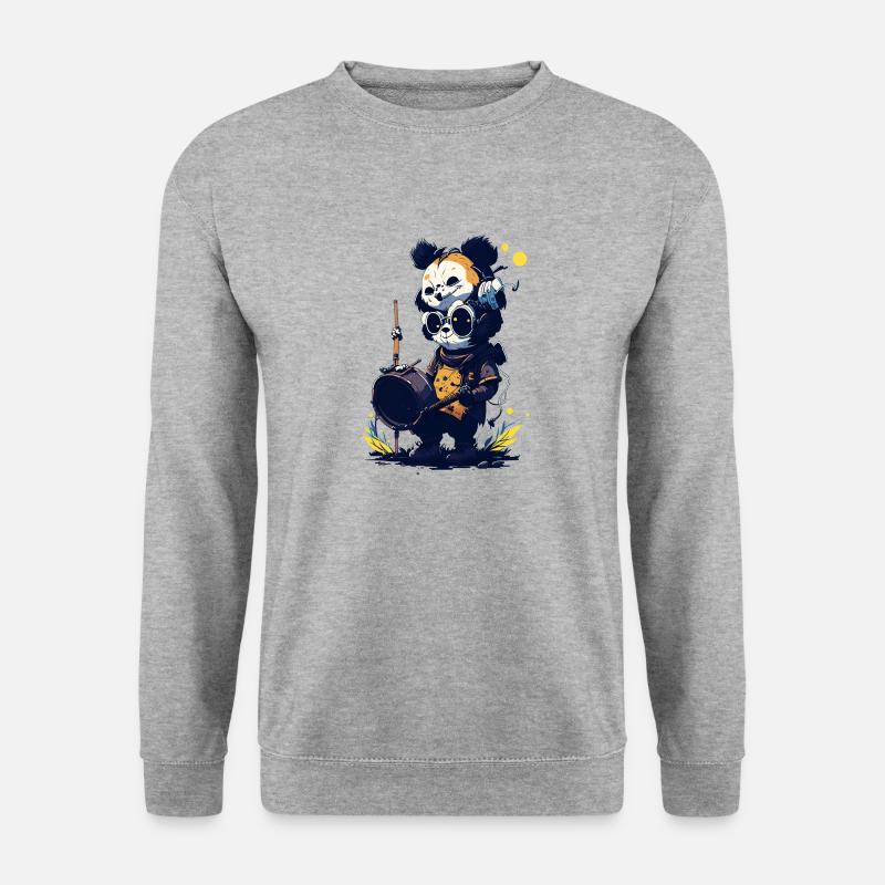 Panda da drummer - Unisex Pullover - Weißgrau meliert