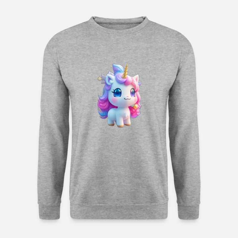 Kawaii Magisches Einhorn - Unisex Pullover - Weißgrau meliert