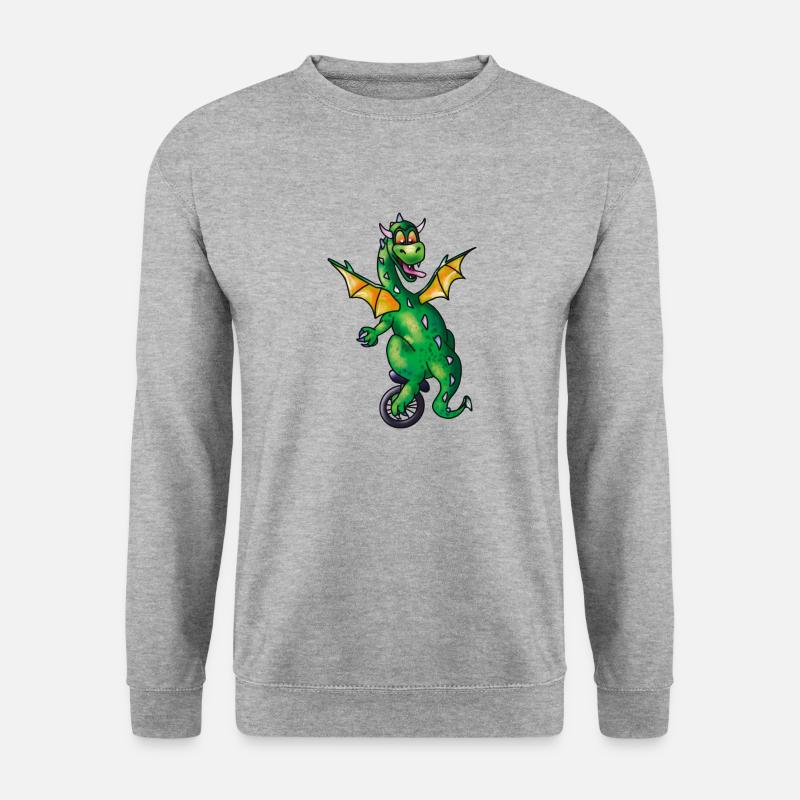 Drache auf Einrad - Unisex Pullover - Weißgrau meliert
