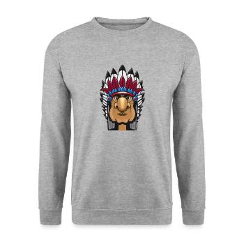 Grimmiger Indianerhäuptling mit Federschmuck Comic - Unisex Pullover - Weißgrau meliert - Vorne - Alina (178cm) & Michal (187cm)
