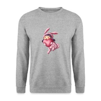 Hase Bunny Herz Heart Kawaii Niedlich Süß Cute Kid - Unisex Pullover - Weißgrau meliert - Vorne - Alina (178cm) & Michal (187cm)