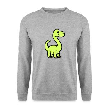 Dinosaurier Brontosaurus Comic - Unisex Pullover - Weißgrau meliert - Vorne - Alina (178cm) & Michal (187cm)