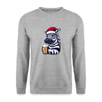Zebra Weihnachten Bier - Unisex Pullover - Weißgrau meliert - Vorne - Alina (178cm) & Michal (187cm)