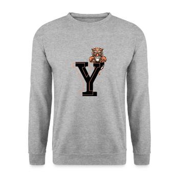Brief und Tiger - Geschenkidee - Unisex Pullover - Weißgrau meliert - Vorne - Alina (178cm) & Michal (187cm)