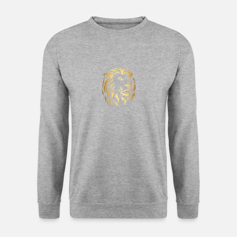 Löwenkopf in gold - Unisex Pullover - Weißgrau meliert