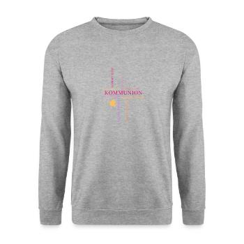 Kommunion rosa - Unisex Pullover - Weißgrau meliert - Vorne - Alina (178cm) & Michal (187cm)