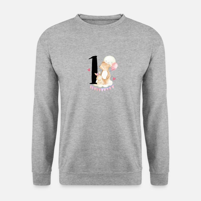 1. geburtstag, eins, erster, birthday, first, Girl - Unisex Pullover - Weißgrau meliert