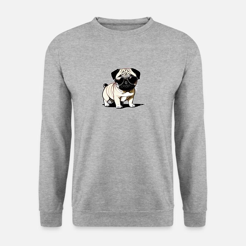 Mops Hund mit Sonnenbrille - Unisex Pullover - Weißgrau meliert