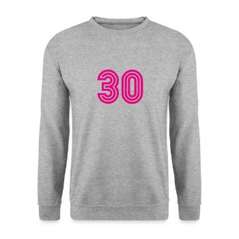 30. 30 YEARS. 30th ANNIVERSARY. 30TH ANNIVERSARY. - Unisex Sweatshirt - salt & pepper - Front - Alina (178cm) & Michal (187cm)