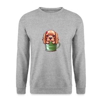 Süßes Weihnachtstier in einem Becher - Hund - Unisex Pullover - Weißgrau meliert - Vorne - Alina (178cm) & Michal (187cm)