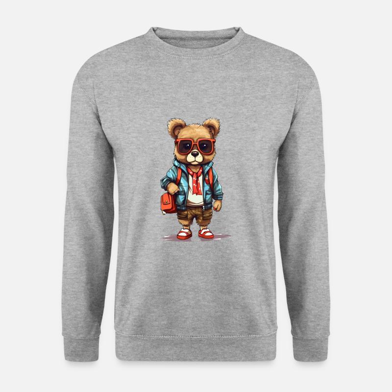Cute Bear Cartoon - Unisex Pullover - Weißgrau meliert