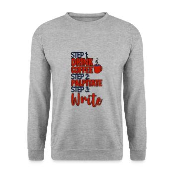 Step 1 Drink Coffee Step 2 Palpitate Step 3 Write4 - Unisex Pullover - Weißgrau meliert - Vorne - Alina (178cm) & Michal (187cm)