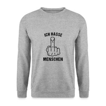 Ich hasse Menschen - Unisex Pullover - Weißgrau meliert - Vorne - Alina (178cm) & Michal (187cm)