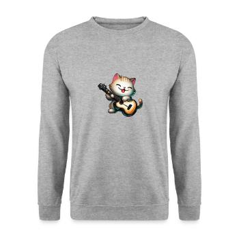 Cat with guitar - Unisex Sweatshirt - salt & pepper - Front - Alina (178cm) & Michal (187cm)