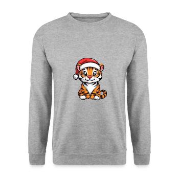 Tiger Weihnachten Niedlich - Unisex Pullover - Weißgrau meliert - Vorne - Alina (178cm) & Michal (187cm)