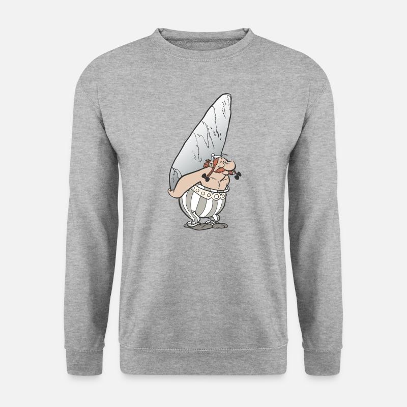 Asterix & Obelix - Obelix mit Stein - Unisex Pullover - Weißgrau meliert