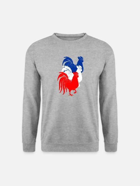 Drei französische Hähne coq mit französisch drei Farben - Unisex Pullover - Weißgrau meliert