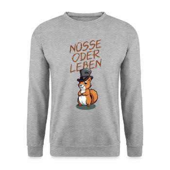 Nüsse Oder Leben - dunkel - Unisex Pullover - Weißgrau meliert - Vorne - Alina (178cm) & Michal (187cm)