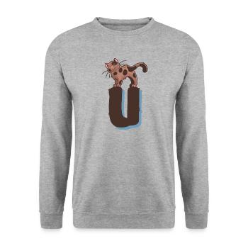 Katze Buchstabe U - Unisex Pullover - Weißgrau meliert - Vorne - Alina (178cm) & Michal (187cm)