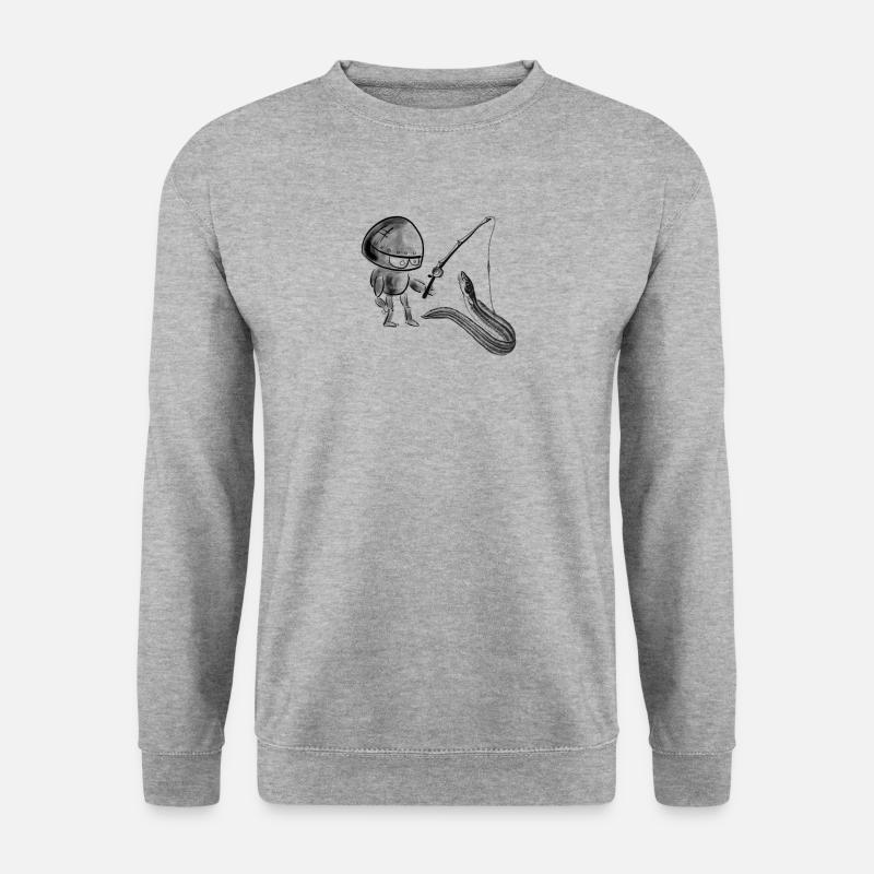 Roboter angelt einen Aal - Unisex Pullover - Weißgrau meliert