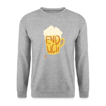 Bierkrug Bier Volksfest Endlich wieder Feiern - Unisex Pullover - Weißgrau meliert - Vorne - Alina (178cm) & Michal (187cm)