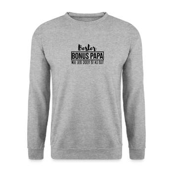 Bonus Papa Stiefvater Geschenk Pflegevater - Unisex Pullover - Weißgrau meliert - Vorne - Alina (178cm) & Michal (187cm)