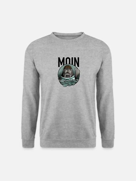 Moin Walross Robbe Norddeutsch - Unisex Pullover - Weißgrau meliert