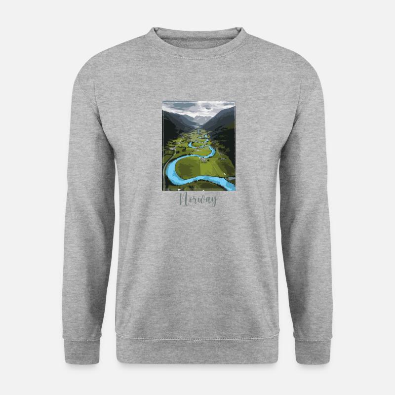 norway,landschaft,fluss,idylle,berg,norwegen - Unisex Pullover - Weißgrau meliert