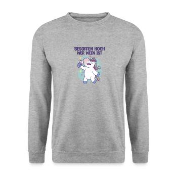 Besoffen hoch wer Wein ist Saufen - Unisex Pullover - Weißgrau meliert - Vorne - Alina (178cm) & Michal (187cm)