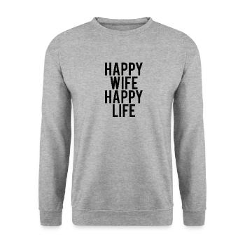 GLÜCKLICHE FRAU GLÜCKLICHES LEBEN Ehefrau Partner - Unisex Pullover - Weißgrau meliert - Vorne - Alina (178cm) & Michal (187cm)