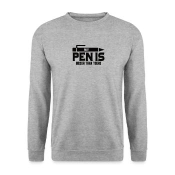 Mein Stift ist halt länger! lustiges Männer-shirt - Unisex Pullover - Weißgrau meliert - Vorne - Alina (178cm) & Michal (187cm)