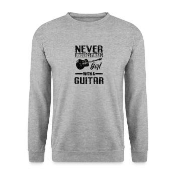 Guitar Girl Music Bass Player Gift Woman - Unisex Sweatshirt - salt & pepper - Front - Alina (178cm) & Michal (187cm)