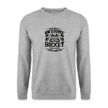 Eishockey Verein Team Sport Geschenk - Unisex Pullover - Weißgrau meliert - Vorne - Alina (178cm) & Michal (187cm)
