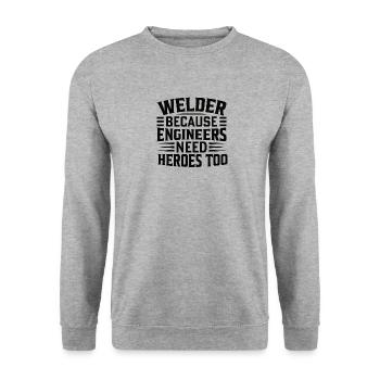 Welder Profession Heat Steel Gas TIG MAG Welding - Unisex Sweatshirt - salt & pepper - Front - Alina (178cm) & Michal (187cm)